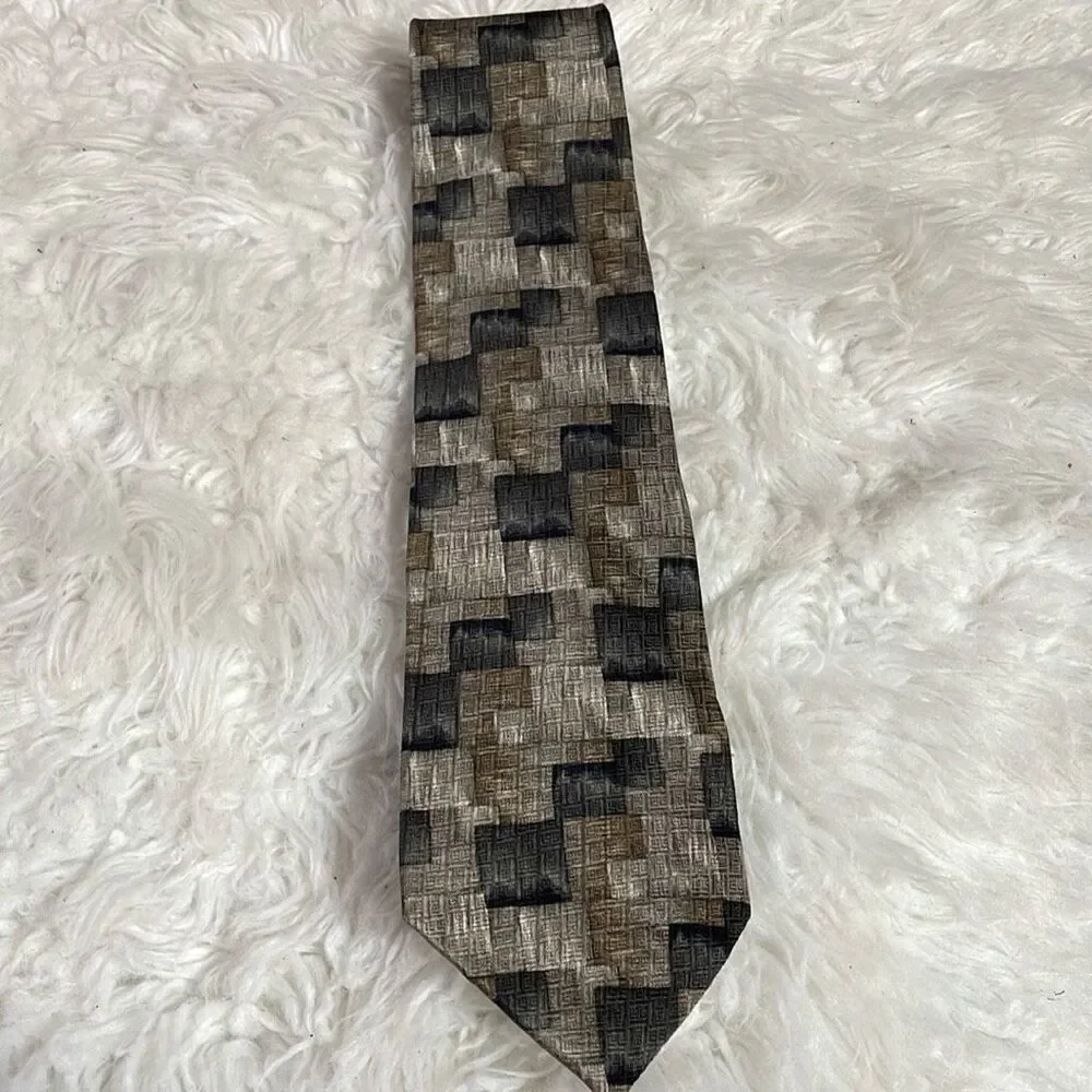 PIERRE CARDIN Mens All Silk Tie Abstract Taupe Black Tan Dressy Career Classy